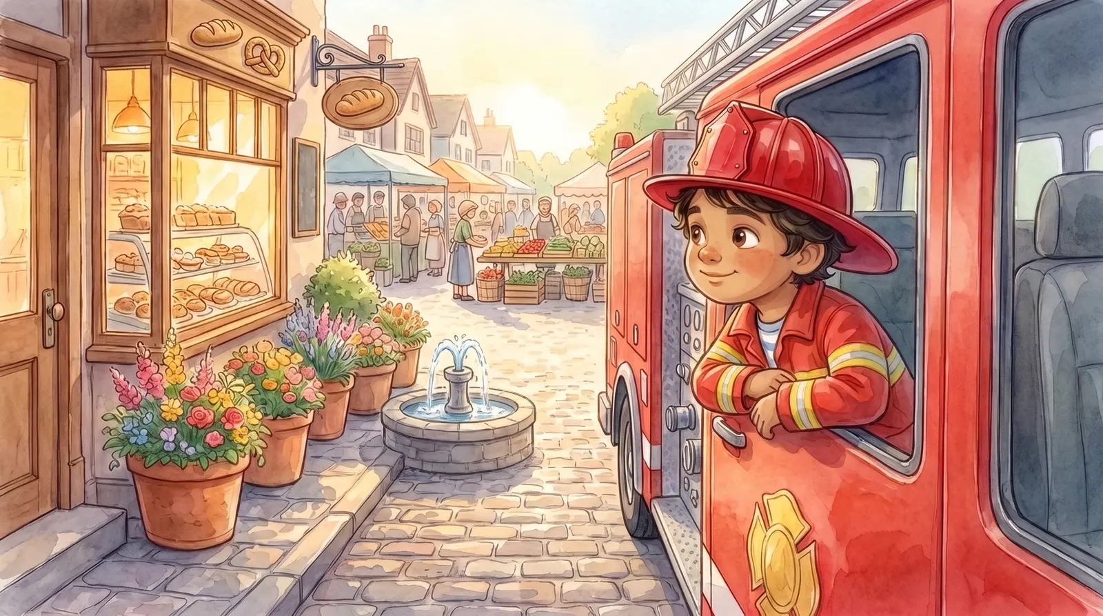 Illustration zu „Kleine Feuerwehr-Helden“, Doppelseite 4