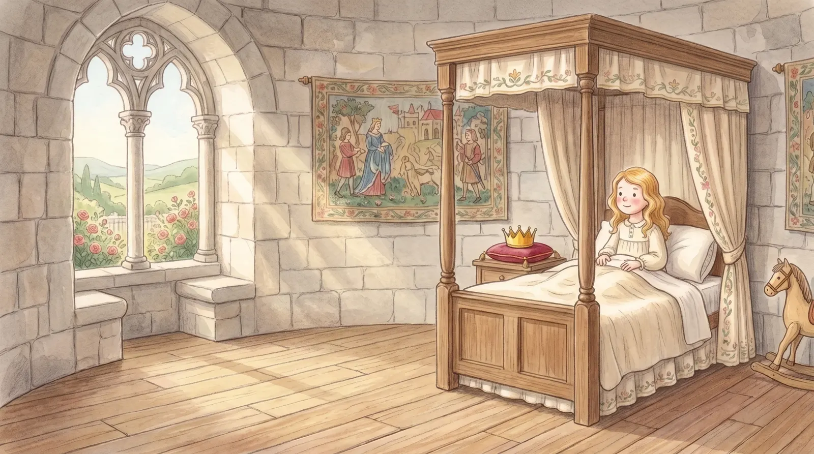 Illustration zu „Die mutige Prinzessin auf Schloss Sonnenstein“, Doppelseite 1