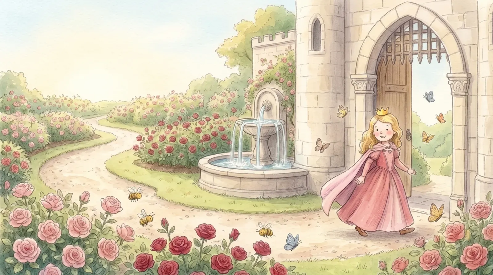Illustration zu „Die mutige Prinzessin auf Schloss Sonnenstein“, Doppelseite 3