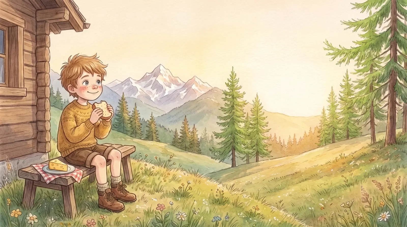 Illustration zu „Bergabenteuer in den Schweizer Alpen“, Doppelseite 2