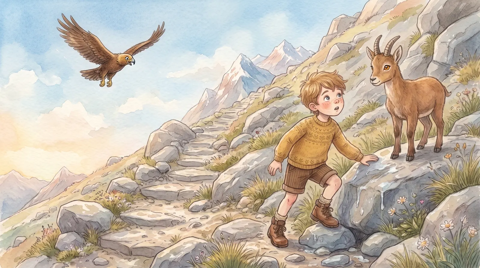 Illustration zu „Bergabenteuer in den Schweizer Alpen“, Doppelseite 5