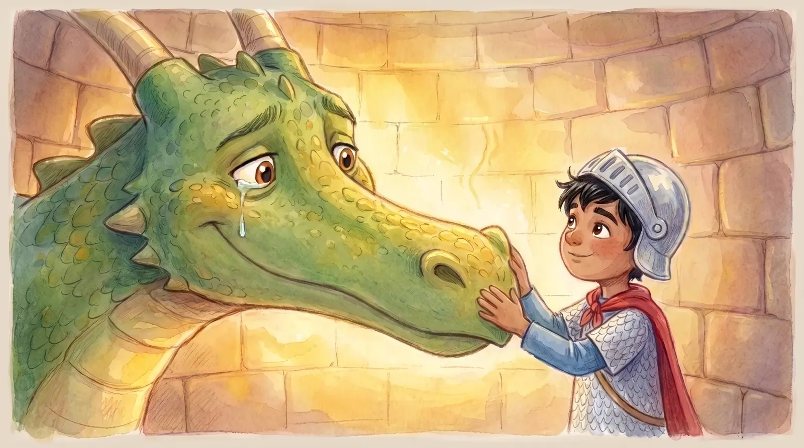 Illustration zu „Ritter & der freundliche Drache“, Doppelseite 7