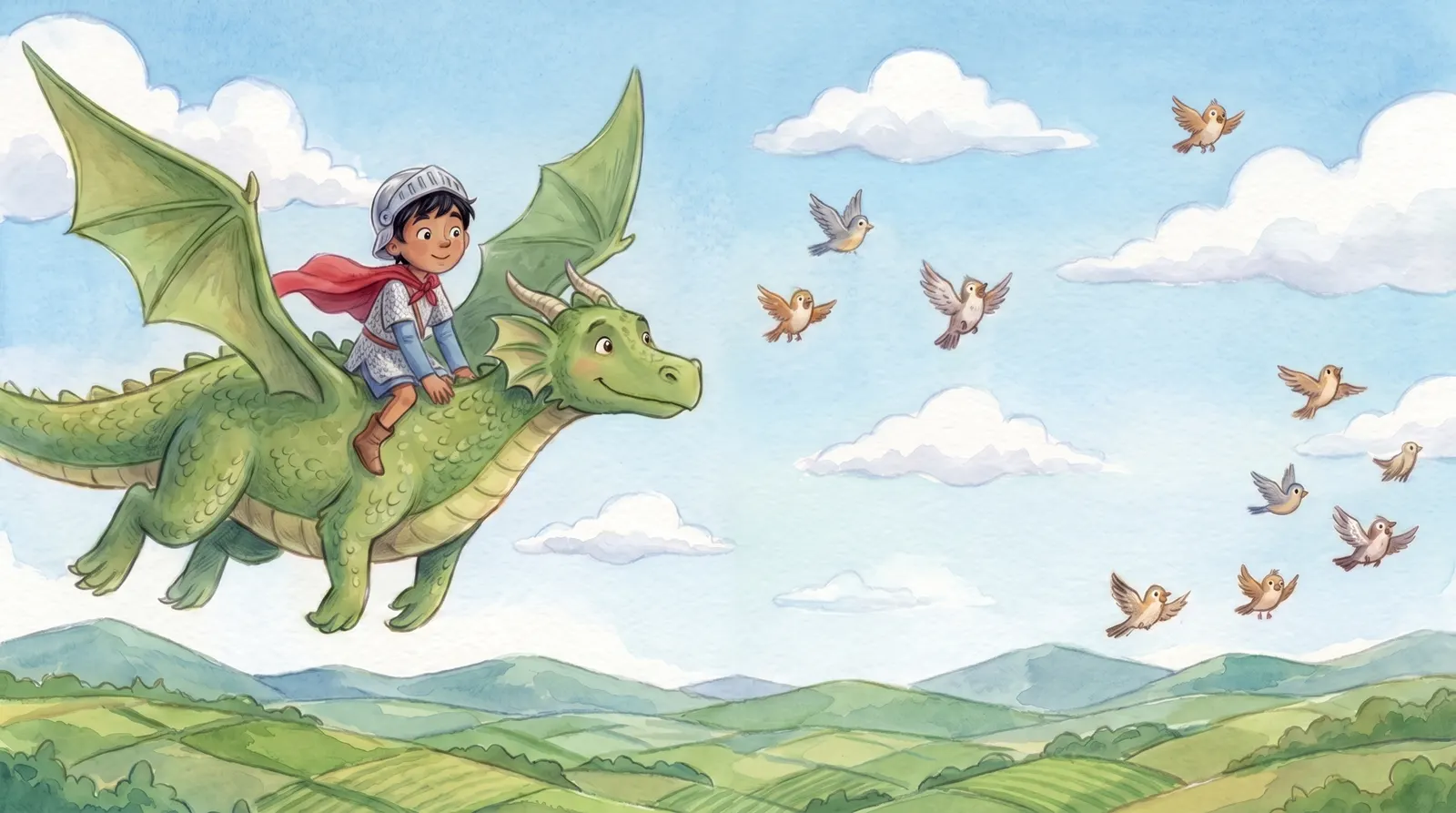 Illustration zu „Ritter & der freundliche Drache“, Doppelseite 8