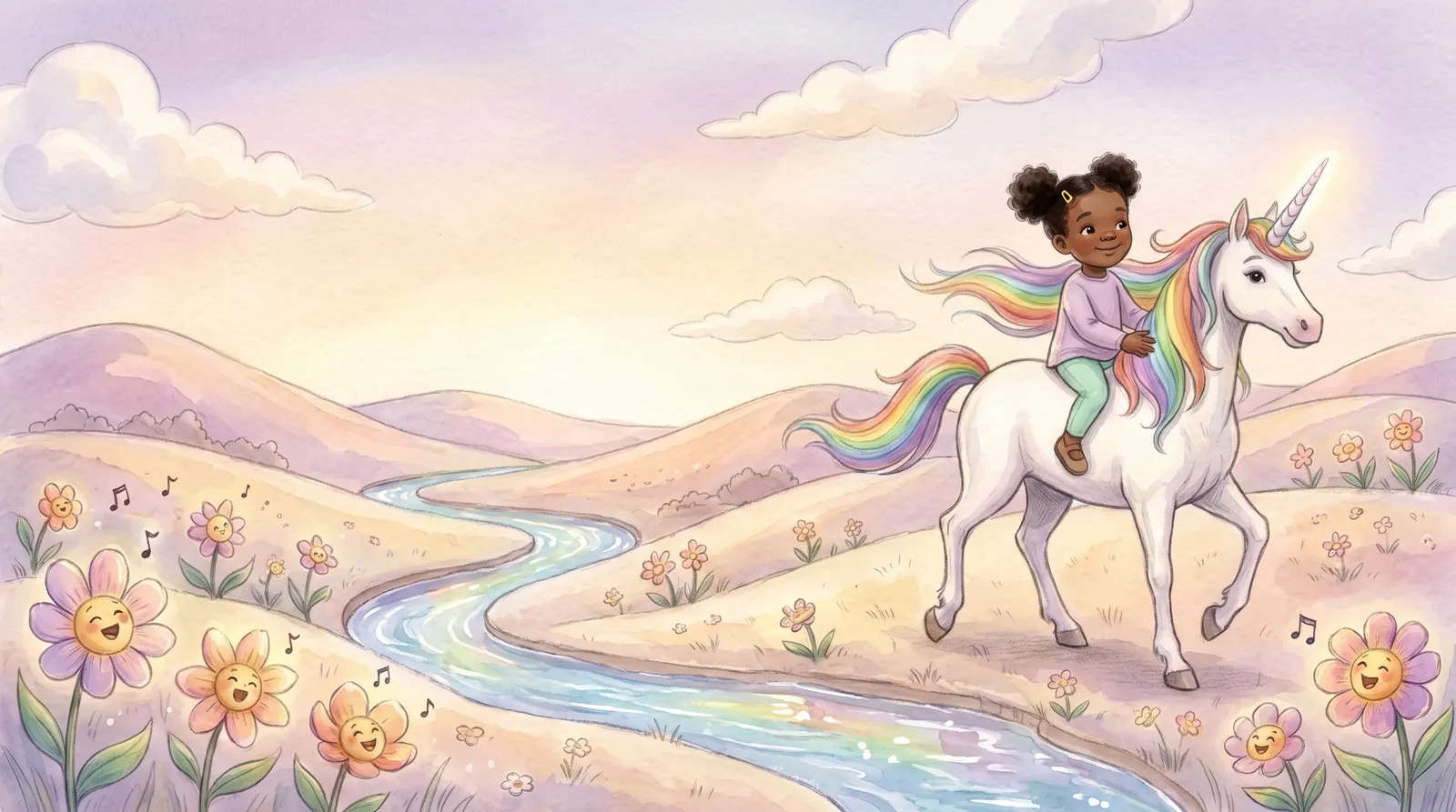Illustration zu „Einhorn & das Regenbogental“, Doppelseite 5