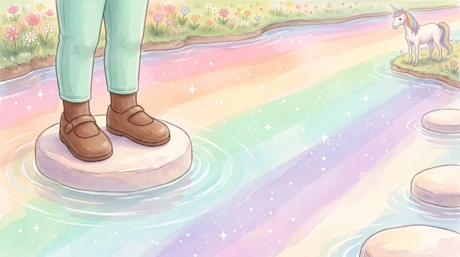 Illustration zu „Einhorn & das Regenbogental“, Doppelseite 6